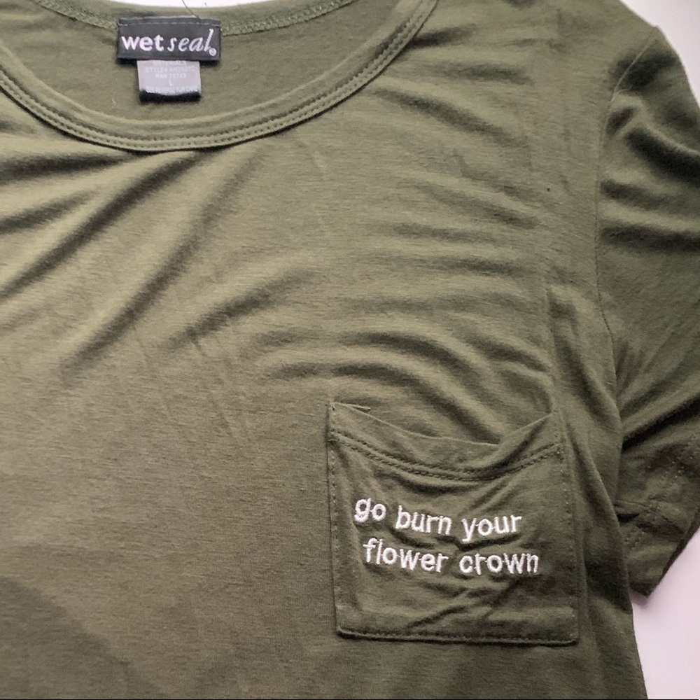 Olive Green Embroidered Stitched Pocket Tee